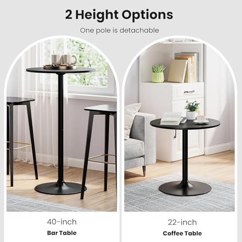 Two-in-one Adjustable Height Bar Tables, 24-inch Round Cocktail Table with Sturdy Metal Base, 40"/22" Two Convertible Height High Top Pub Table for Home Bar, Restaurant Bistro (2, Black) - color: Black, size: Diameter：23.99‘’