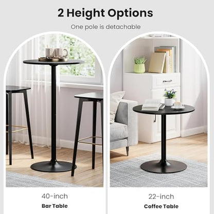 Two-in-one Adjustable Height Bar Tables, 24-inch Round Cocktail Table with Sturdy Metal Base, 40"/22" Two Convertible Height High Top Pub Table for Home Bar, Restaurant Bistro (2, Black) - color: Black, size: Diameter：23.99‘’