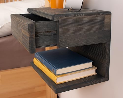 Floating Nightstand Side Accent or End Table with Storage Drawer, Wood Bedside Shelf, Handmade Floating Table (Nairobi) - color: Nairobi