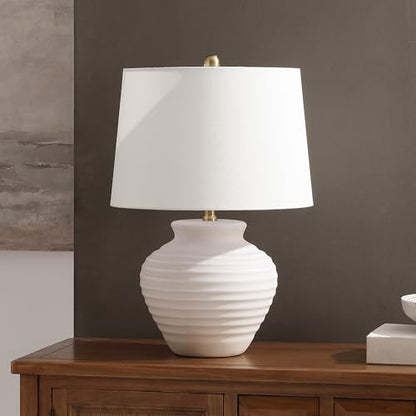 SAFAVIEH Lighting Ledger 22.5" Table Lamp, Bone TBL4352B | Textured Ceramic Base, Fabric Shade, LED Bulb Included, Rustic Farmhouse Style, Easy Assembly - color: Bone