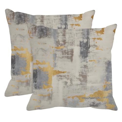 Throw Pillow Covers Set of 2, 18 x 18 Inch, Golden Grey Beige | Abstract Modern Art Outdoor Decorative Square Pillow Cases Couch Cushion Case for Couch Bed Sofa Living Room Home Decor - color: Golden Grey, size: 18" x 18" (Pack of 2)