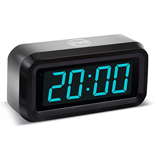 Digital Alarm Clock Battery Operated with LED Display for Bedrooms, Long Battery Life, 3 Brightness Adjustable, 12/24 Hour, Snooze, Black Case with Blue Digits - color: Black-blue