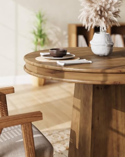 LITTLE TREE Solid Wood Round Dining Table, 31.5" Small Kitchen Table for 2, Modern Farmhouse Dinner Table for Dining Room, Kitchen, Living Room, Artistic Geometric Base, Table Only (Warm Walnut Brown) - color: Warm Walnut Brown