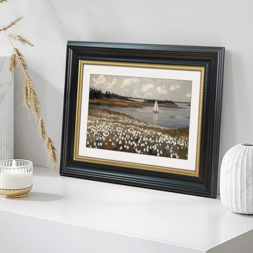 Gatheroad Black Framed Vintage Canvas Wall Art Prints, Landscape Floral Wall Art, Retro Rustic Aesthetic Nautical Bathroom Decor, Classic Home Accent for Living Room Bedroom Office, 12x16in - color: Soft Sailboat, size: 12X16inch