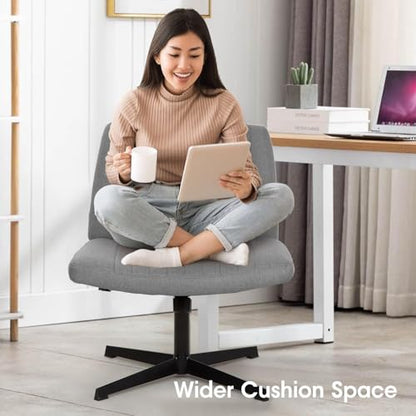 Criss Cross Chair, Armless Cross Legged Office Chair, Comfortable Vanity Chair with Back, Fabric Adjustable Wide Swivel Criss Cross Desk Chair for Home Office, Grey - color: Grey