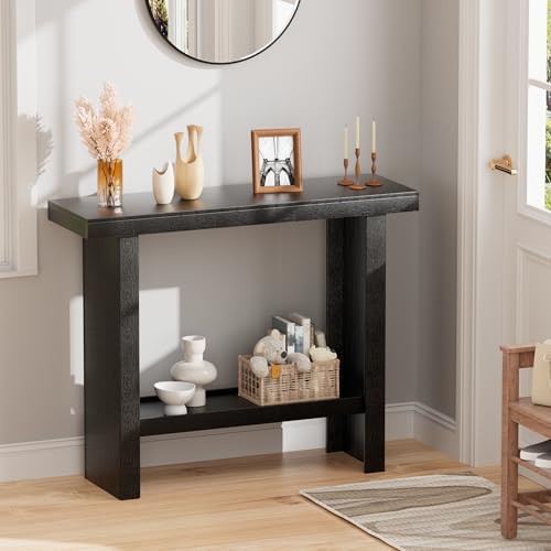 Console Table, 39.3" Rectangular Modern Entryway Table with Storage | Behind The Couch Sofa, Entrance Side Table with Shelves for Hallway, Living Room, Foyer, Black - color: Black
