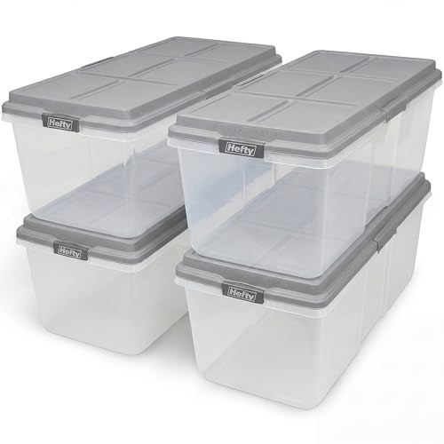 Hefty 113 Qt Hi-Rise Storage Bin with Lid, Stackable Plastic Storage Container, Organizer for Home, Garage & Closet, 4 Pack, Gray - size: 113 QT - 4 Pack