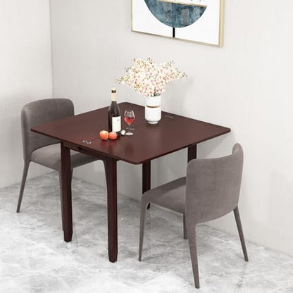 GIANTEX 20"-40" W Extendable Dining Table for 2-4, Rubber Wood Frame | Farmhouse Expandable Kitchen Table w/Hidden Storage, Space-Saving Dinner Table for Small Space, Apartment, Living Room