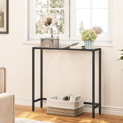 HOOBRO 29.5" Narrow Console Table, Modern Sofa Table Behind Couch, Tempered Glass Entryway Table, Small Side Table for Entrance, Living Room, Foyer, Hallway, Bedroom, Black BK07XG01 - color: Black