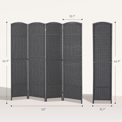 HOMCOM Room Divider 4 Panel Folding Privacy Screen 5.6' Tall Beige | Freestanding Partition, Home Office, Bedroom - color: Charcoal Gray, size: 4 Panel