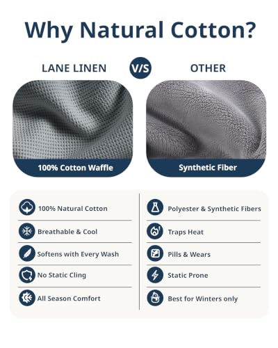 LANE LINEN King Blankets for the Bed - 300 GSM Cotton - Soft & Cozy Blankets - Breathable, Classic Waffle Texture & Durable Warm Blanket - Everyday Bed Use & Relaxing on Couch - 106"x90" - Sharkskin - color: 08: Sharkskin, size: King
