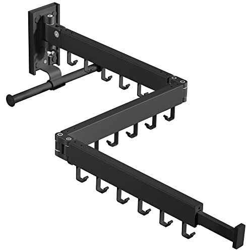 BOQORAD Drying Rack Clothing, Retractable Clothes Drying Rack,Wall Mounted Laundry Rack, Laundry Drying Rack Wall Mount,Collapsible Clothes Rack,can Fold Upward & Left & Right,Black Color - color: Black