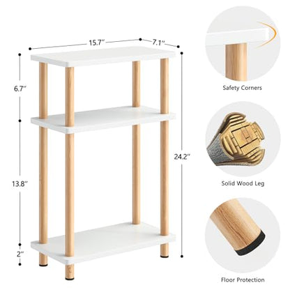 Apicizon Small Narrow Side Table, 3-Tier End Table, White Natural | Sofa Side Table, Slim End Table, Wood Storage Shelf, Slim Nightstand Bedside Table for Narrow Spaces, Living Room, Bedroom - color: White and Natural, style: Narrow Side Table