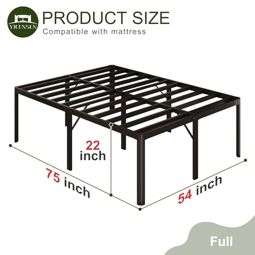 Yicensen 22 Inch High Full Bed Frame with Rounded Corner Legs, Heavy Duty Full Size Metal Platform Bed Frame No Box Spring Needed, Easy Assembly, Noise Free, Black - size: Full, style: 22 Inch