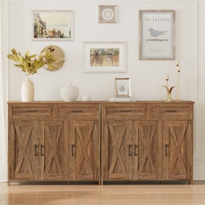 Homhedy Coffee Bar Storage Cabinet with Drawers, Kitchen Buffet Cabinet | Sideboard Cabinet with Doors, Farmhouse Buffet Cabinet, Adjustable Shelves, for Kitchen / Dining / Living Room, Rustic Walnut - color: Rustic Walnut
