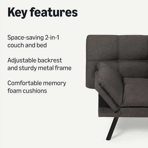 Amazon Basics Futon Sofa Bed, Convertible Memory Foam Sofa Couch with Adjustable Positions for Small Living Room, Office, Apartment, Dark Grey Linen Fabric - color: Dark Grey