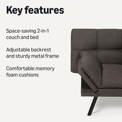 Amazon Basics Futon Sofa Bed, Convertible Memory Foam Sofa Couch with Adjustable Positions for Small Living Room, Office, Apartment, Dark Grey Linen Fabric - color: Dark Grey