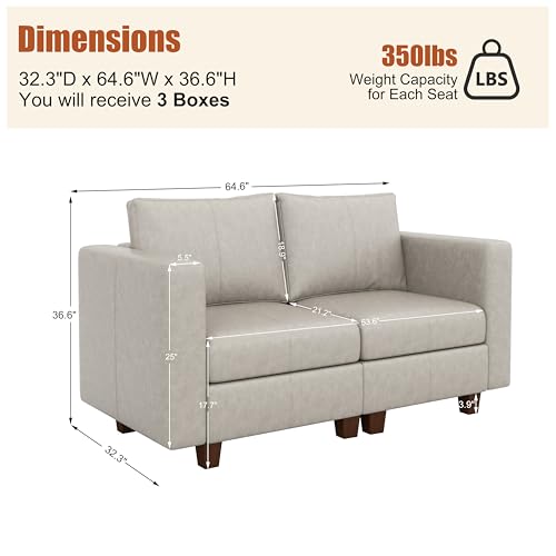 MINCETA Modular Sectional Sofa, Modern Comfy Sofa with Upholstered and Storage Ottoman for Living Room,Bedroom(Light Grey, Loveseat Sofa) - color: Light Grey, size: 64.6"W*32.3"D