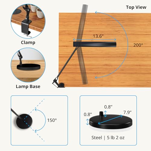 UPLIFTDESK E7 LED Desk Lamp - Adjustable 3 Color Modes, Dimmable Home Office Desk Light for Standing Desk, Dual Monitors, Aluminum Task Lamp (Black Base) - color: Black Lamp Black Base