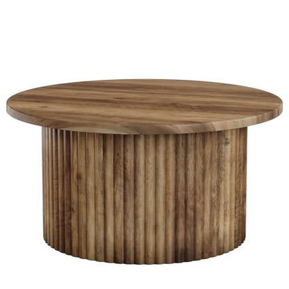 Tribesigns Round Coffee Table, 31.5" Farmhouse Circle Center Table with Fluted Drum Base & Wooden Grain Veneer Top, Modern Wooden Accent Cocktail Table for Small Space, Living Room, Apartment