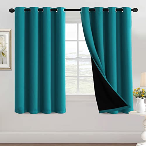 H.VERSAILTEX 100% Blackout Curtains for Bedroom Thermal Insulated Full Blackout Curtains for Living Room Energy Efficiency Window Drapes with Black Liners 1 Panel, 52x63 Inch, Turquoise Blue - color: Blackout Turquoise Blue, size: 52"W x 63"L (Pack of 1)
