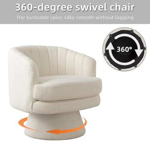 Swivel Accent Chair with Armrest, Modern 360 Degree Swivel Barrel Chair with Curve Back and Soft Cushion,Comfy Round Sherpa Teddy Armchair Single Sofa for Living Room,Bedroom,Waiting Room,Beige - color: Beige