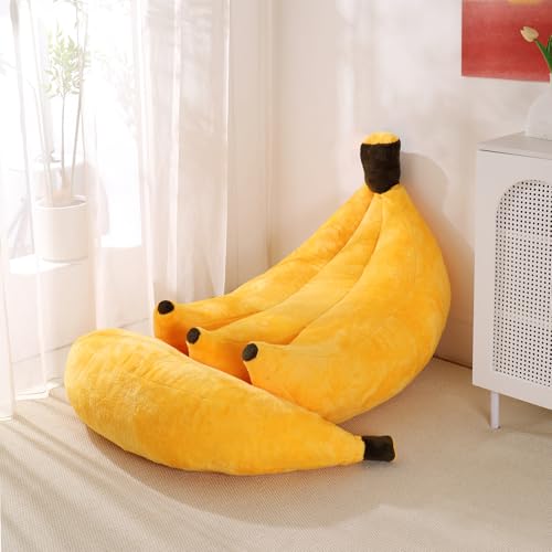 Banana Bean Bag Chair with Ottoman, Floor Sofa Bed with Footrest, Comfy Convertible Lounger for Teens & Adults, Plush Couch for Bedroom, Living Room or Dorm, M-Yellow - color: Yellow, size: Medium