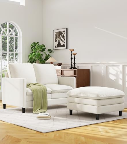 Welzona 3-Layers Cloud L Shaped Couch, 51" Teddy Sofa and Loveseat Set | Comfy Teddy Fabric, Washable Covers, Tool-Free Setup, All-wood Cloud Couches for Living Room, Bedroom, Small Spaces, Beige - color: Beige, size: cloud loveseat & ottoman