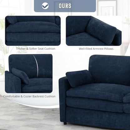 89" Chenille Modern Sofa w/Plump Backrests, Blue | 3 Seater Couch w/Soft Pillows, Comfy Upholstered Couch w/Thicker & Deeper Seats for Living Room, Bedroom - color: Blue, size: Sofa