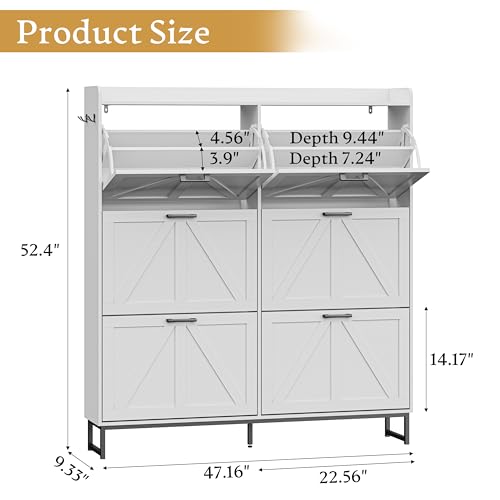 Shoe Cabinet Storage for Entryway, Shoe Storage Cabinet with 6 Flip Drawers, Freestanding Narrow Shoe Rack Organizer with Metal Legs, Adjustable Shelves & Open Storage for Foyer, Hallway, White - color: White, style: 6 Drawers