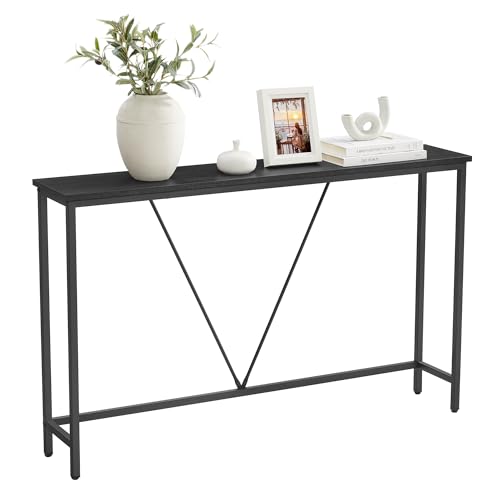 VASAGLE Console Sofa Table, Narrow Entryway Table, for Living Room, Bedroom, Easy Assembly, Charcoal Gray and Ink Black ULNT020B04 - color: Charcoal Gray + Ink Black, size: 9.1"D x 47.2"W x 29.1"H