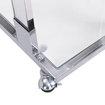 Clear Sofa Side Table C Shaped End Table with Wheels, Rolling Acrylic Bedside Laptop Snack Table TV Tray, Mobile Breakfast Tray Table with Tempered Glass Shelves and Clear Acrylic Frame - color: Acrylic Clear, Silver