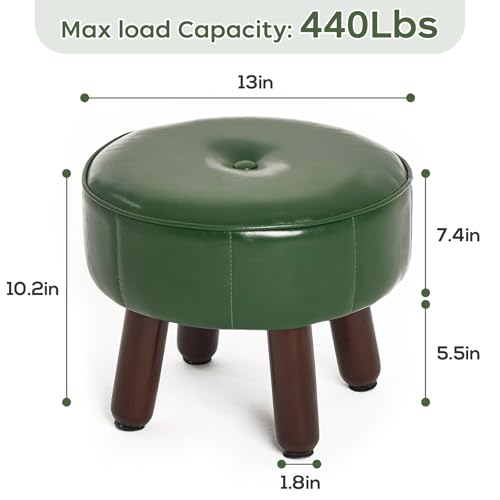 oakvivo 13in Small Foot Stool Ottoman, Round Faux Leather Footrest | Green Under Desk Pouf Footstool Foot Rest with Non-Skid Rubber Legs for Ling Room, Bedroom, 13''L x 13''W x 10.2''H - color: Green
