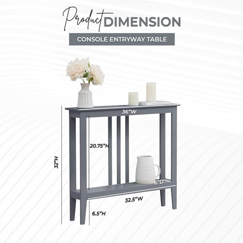 Kings Brand Narrow Console Table with Storage Shelf for Entryway, Grey | Slim Sofa Table for Hallway, Foyer or Living Room with Open Shelf for Décor, Books & Everyday Essentials - color: Grey