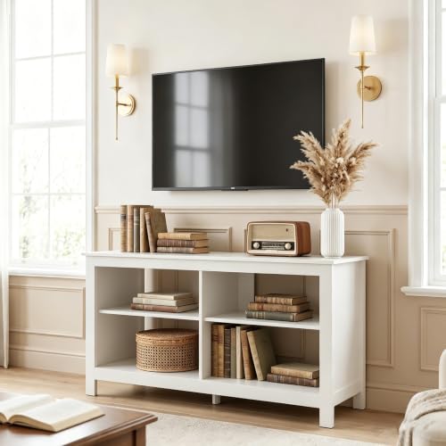 43 inch TV Stand, Suitable for TVs up to 50 inches, Small TV Stands with Open Storage Shelves, Living Room Entertainment Centers, and Bedroom TV Consoles (White) - color: White