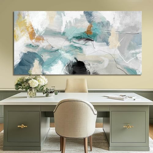 SOUGUAN 그린 월 아트 추상 벽 장식 청록색 그림 캔버스 프린트 벽용 삽화 73.7cm x 147.3cm - color: 초록색., size: 58"L x 29"W