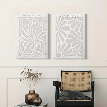 Matisse Beige Posters Beige Modern Painting Abstract Matisse Art Poster Mid Century Canvas Wall Art Neutral Matisse Prints Minimalist Matisse Wall Art Neutral Artwork 16x24inx2 with Framed - color: Matisse Beige Posters Framed