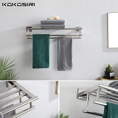 KOKOSIRI Bathroom Towel Rack Towel Holder 20 Inch Towel Shelf with Double Towel Bars Wall Mounted SUS 304 Stainless Steel, Polished Chrome, B6005CH-L20 - color: Polished Chrome, size: 20 Inch