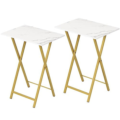 HOOBRO Folding TV Tray Tables, Set of 2 Side Table for Small Space, Industrial Snack Tables for Eating at Couch, Stable Metal Frame, Easy Assembly, Space Saving, Marble and Gold DM25BZ01 - color: Marble + Gold