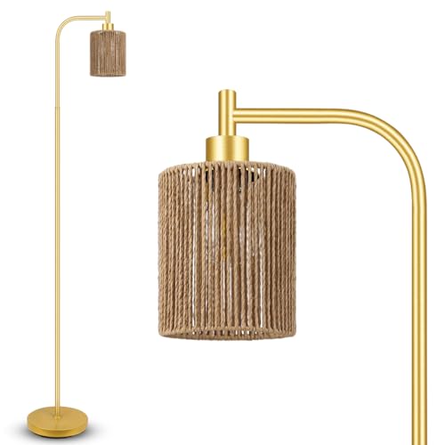 Industrial Floor Lamp, Standing Lamp with Lampshade, 6W LED Bulb Included, Modern Floor Lamp with Foot Switch, Bright LED Lamp for Living Room and Bedroom, Office - color: Gold-W