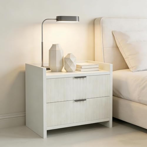 Nightstand with 2 Storage Drawers & Charging Station, Wooden Top Bedside Table for Bedroom,Suitable for Beside The Bed in The Bedroom, White (1pcs)