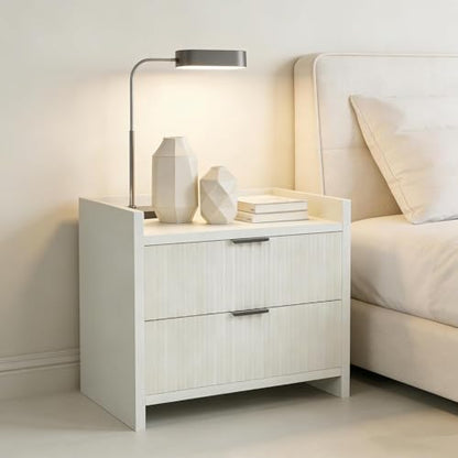 Nightstand with 2 Storage Drawers & Charging Station, Wooden Top Bedside Table for Bedroom,Suitable for Beside The Bed in The Bedroom, White (1pcs)