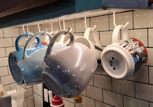 ECROCY Coffee Mug Holder Screw Mounting, 3 Pack Coffee Cup Holder with 9 Hooks, Sturdy Mug Hooks Under Cabinet with Wide Hook Spacing - color: White