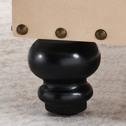 Zihanhome Velvet Storage Ottoman Bench, Button Tufted Ottoman with Hidden Storage, Upholstered Foot Rest Stool with Solid Wood Legs for Living Room, Bedroom, Entryway & Small Spaces (Khaki) - color: Velvet-khaki
