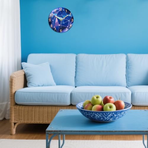 Light Geometric Wall Clocks Battery Operated, 12" Round Clock | Non Ticking Decorative Clock, Ocean Pattern Glass Design for Living Room, Kitchen, Bedroom & Bathroom Decor - style: Light Geometric Pattern