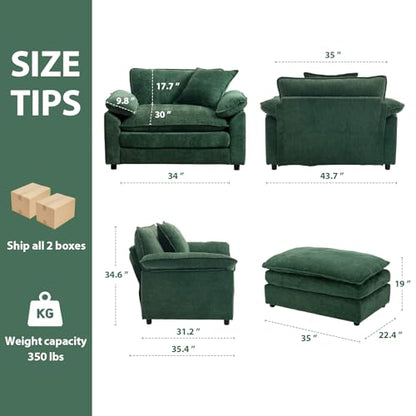 Green Modern Oversized Chair, Comfy Chenille Accent Chair Large Upholstered Armchair with Extra Thick and Deep Seat Lounge Chair for Living Room,Bedroom,Apartment - color: Green, size: 1