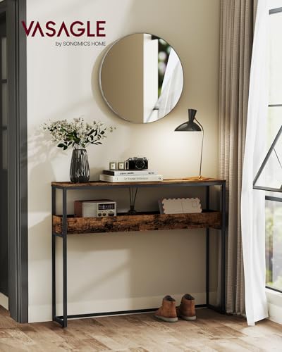 VASAGLE 39.4 Inches Console Table, Narrow Sofa Table, 2-Tier | Easy Assembly, Semi-Open Compartments, Entryway Table for Living Room, Bedroom, Rustic Brown and Ink Black ULNT091K01 - color: Rustic Brown + Ink Black, size: 9.4"D x 39.4"W x 31.5"H