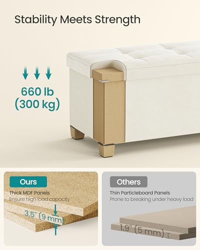 SONGMICS Storage Ottoman Bench with Legs, Folding Ottoman Foot Rest with Flipping Lid, Bench with Storage, for Living Room, Bedroom, Entryway, Velvet, 43.3 Inches, Cappuccino Beige ULSF083LH01 - color: Cappuccino Beige, style: with Flipping Lid