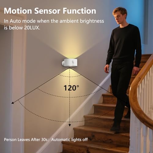 Deyagoo Motion Sensor Wall Light,Rechargeable Battery Operated Sconce-White | 360°Rotate, Rechargeable, Dimmable, Touch Control - color: White-C