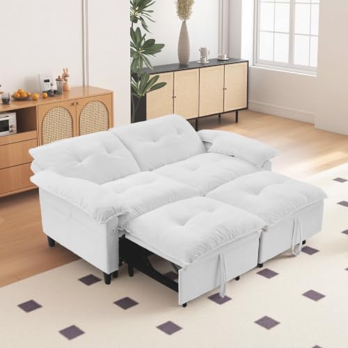 73" Plush Velvet Convertible Loveseat Sleeper Sofa Bed, Loveseat Convertible with Hidden Mattress, Sofa Bed Couch Simple Assembly for Small Apartment and Guest Space, Beige White - color: Beige White
